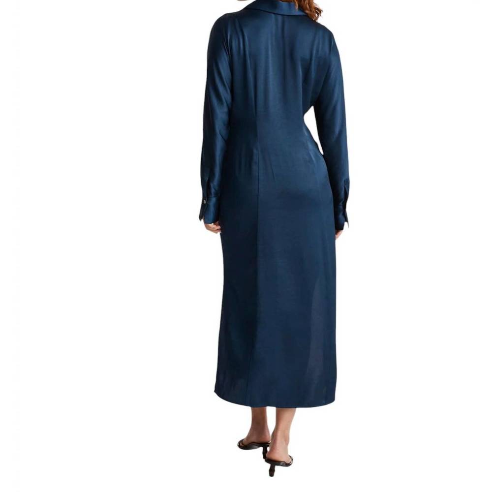 NEW MADEWELL satin button-front midi shirtdress in navy - Picture 4 of 5